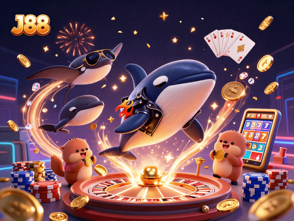 Engaging J88 online casino scene with vibrant orca, stingray, and sea otters showcasing thrilling gameplay.