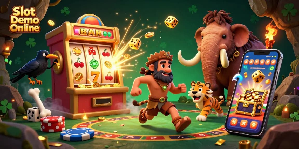Experience thrilling gameplay with Slot Demo Online in a vibrant prehistoric casino scene.