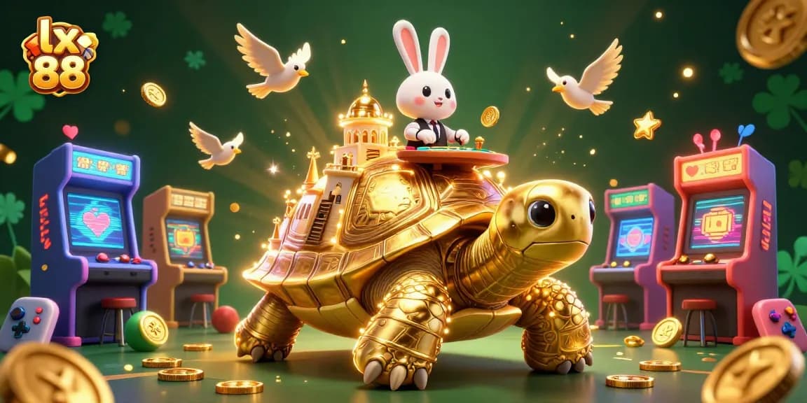 Experience the thrill of lx 88 with a giant tortoise casino, vibrant games, and a rabbit dealer.