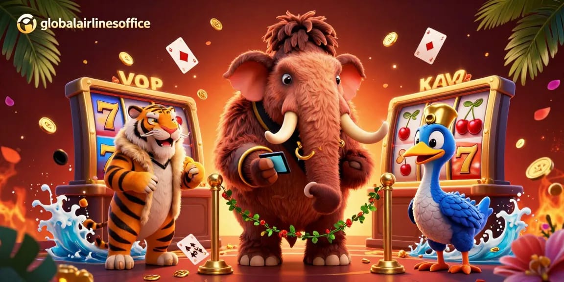 Experience winning at globalairlinesoffice with a vibrant casino scene featuring characters and games.