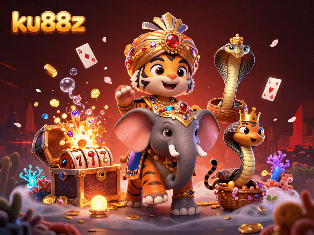 Experience the excitement of ku88z with a vibrant 3D casino scene showcasing jewel-encrusted symbols.