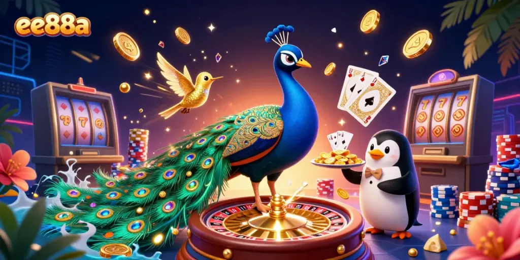 Experience the thrill of ee88a with a vibrant 3D casino scene showcasing colorful characters and dynamic game elements.