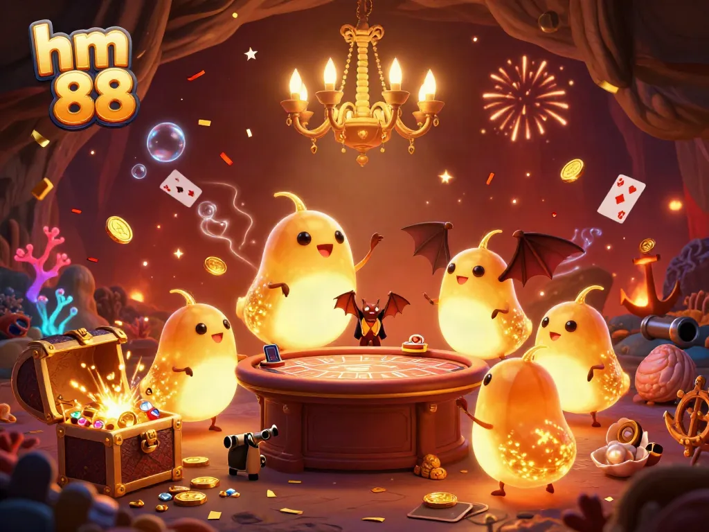 Experience the excitement of hm 88 with vibrant glowworms illuminating a lively casino scene.