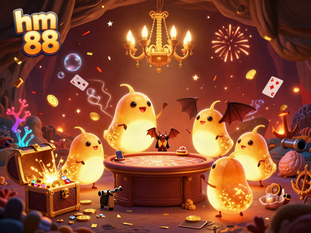 Experience the excitement of hm 88 with vibrant glowworms illuminating a lively casino scene.