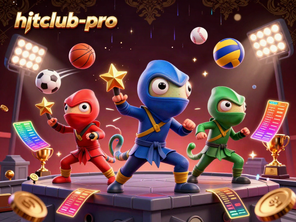 Experience unparalleled excitement with hitclub-pro's dynamic gambling scene showcasing ninja chameleons and sports elements.