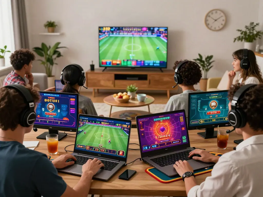 Engaging scene of diverse players in online casino and sports betting activities on the MAN88 platform.
