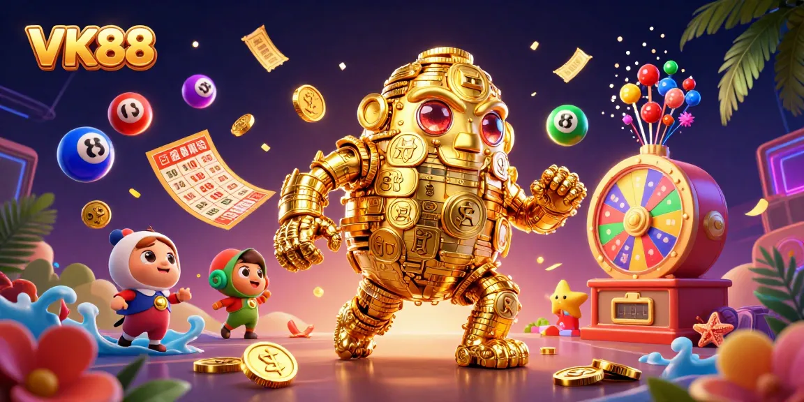 Spin to win with VK88 as golden golem and dynamic lottery elements create excitement in the casino.