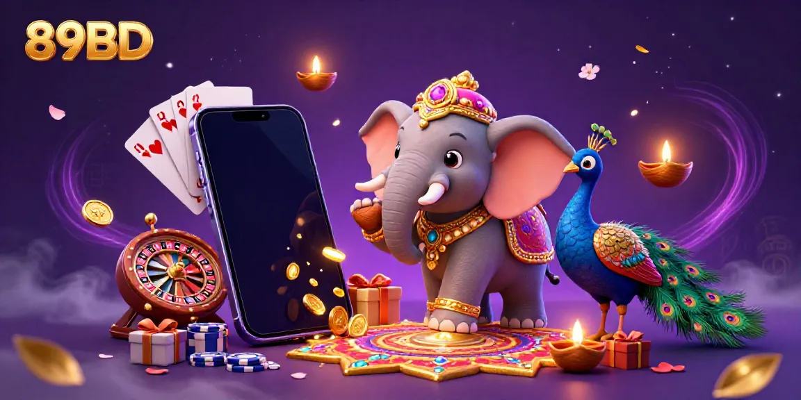 Experience vibrant slot gaming at 89BD with a colorful Diwali-themed scene featuring an enchanted elephant.