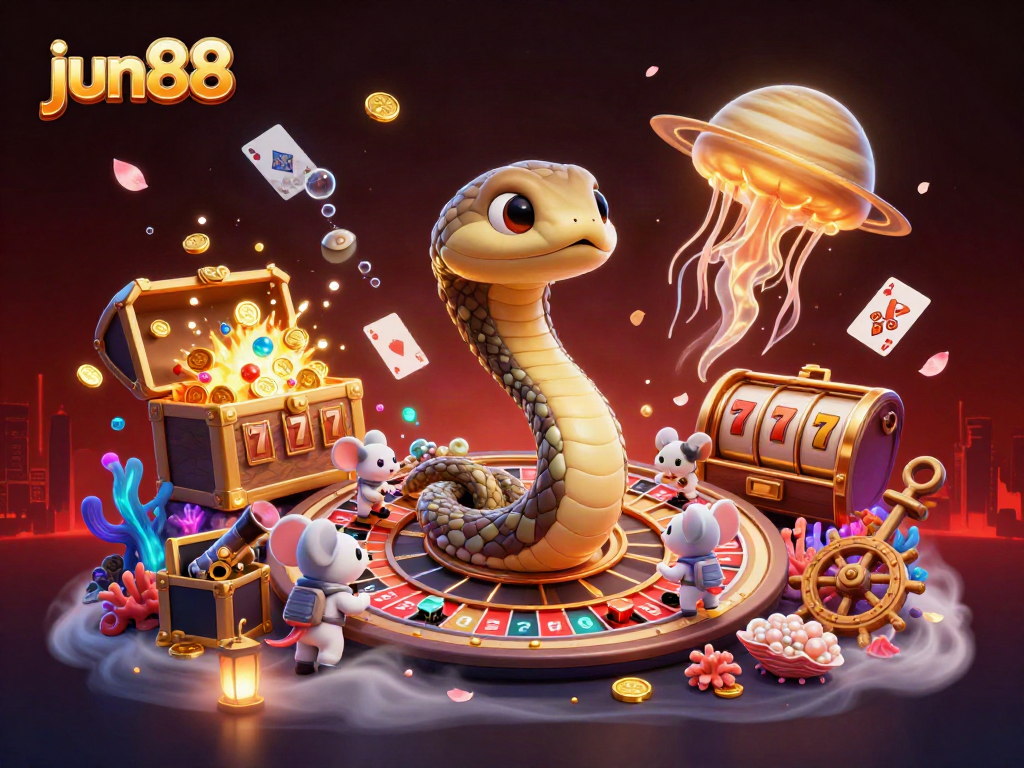 Experience the excitement of jun88 with cosmic characters in a vibrant casino scene featuring slot games.
