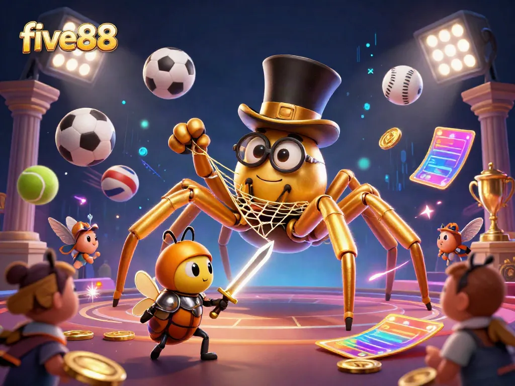 Engage in thrilling gameplay at five88 with a magical casino setting, showcasing vibrant characters and dynamic sports elements.