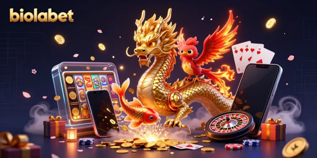 Experience thrilling gaming with biolabet's vibrant casino scene featuring legendary creatures.