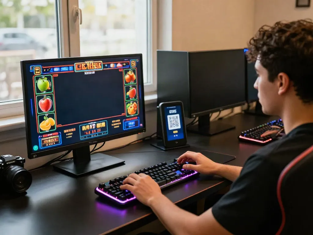 Engaged player experiencing the thrill of a slot88 game on a modern computer setup.