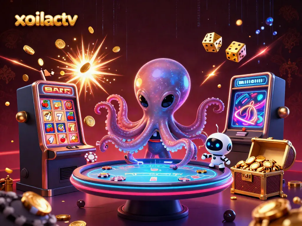 Experience the thrill of gaming with xoilactv as a cartoon octopus operates space-themed poker games.