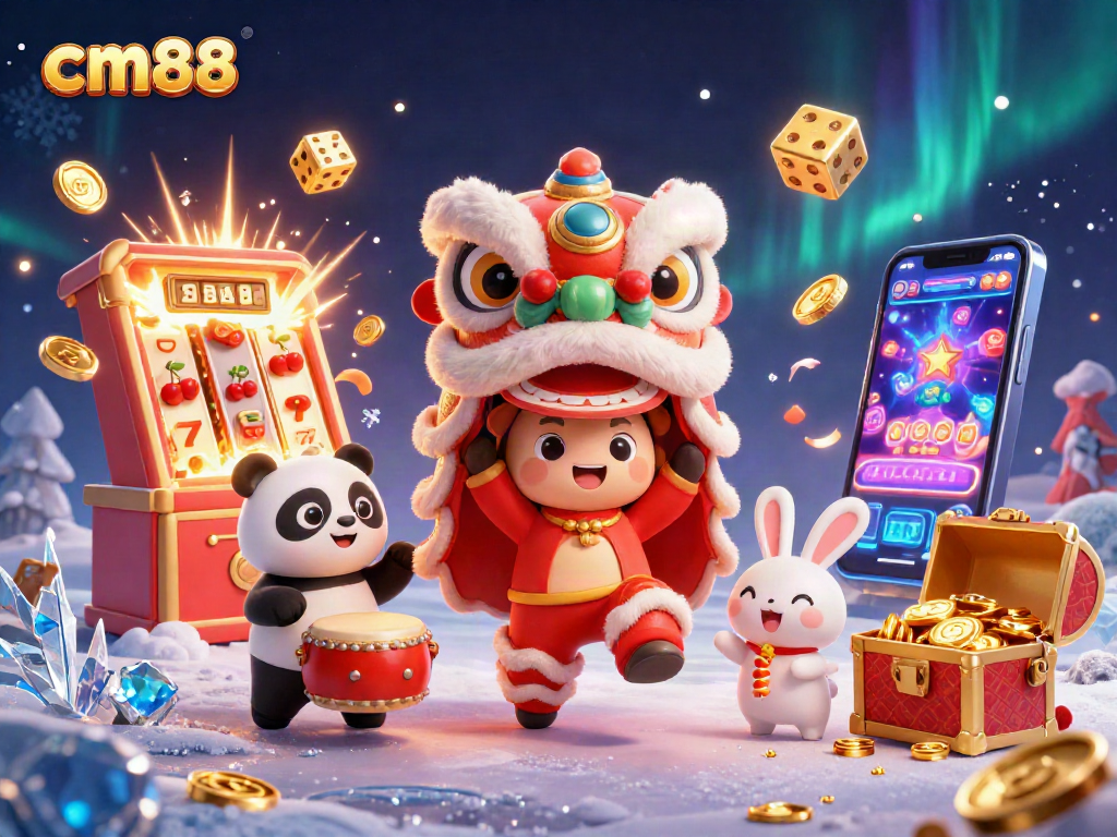 Spin the reels with cm88 alongside lively characters in a festive, engaging casino scene.