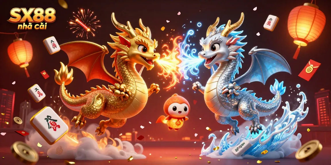 Experience the excitement with SX88 nhà cái through this vibrant 3D illustration featuring dynamic dragons.