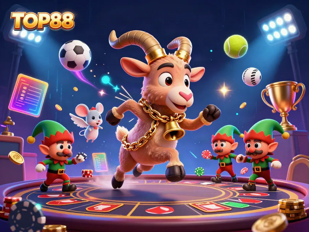 Win exciting rewards at TOP88 through festive gaming action in this vibrant casino scene.