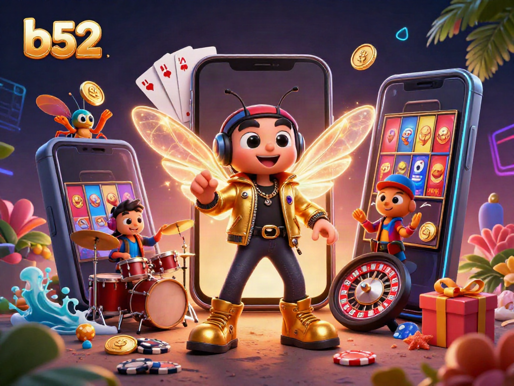 Engage in thrilling casino action with the b52 rock star and colorful game elements glowing.