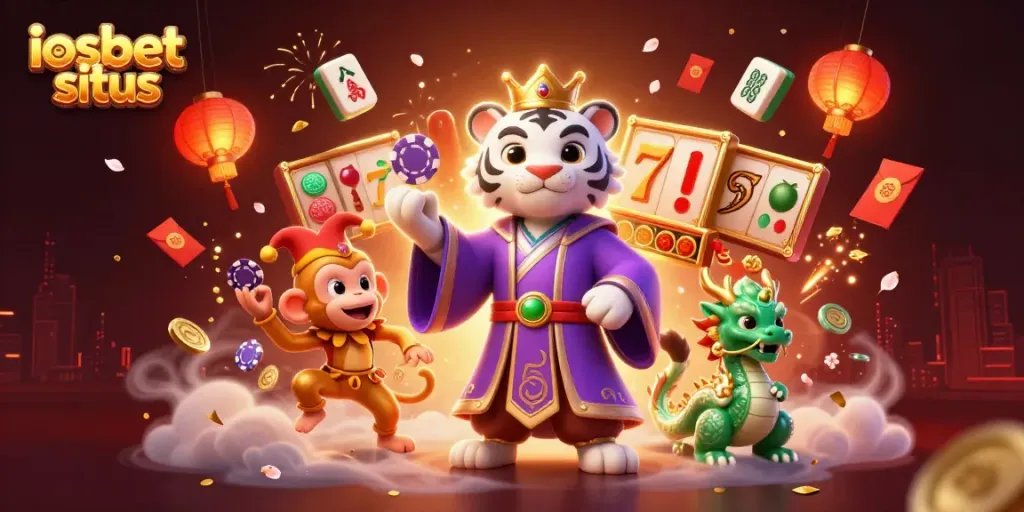 Visualisasi kasino online iosbet situs dengan karakter hewan memukau dan elemen permainan menyenangkan.