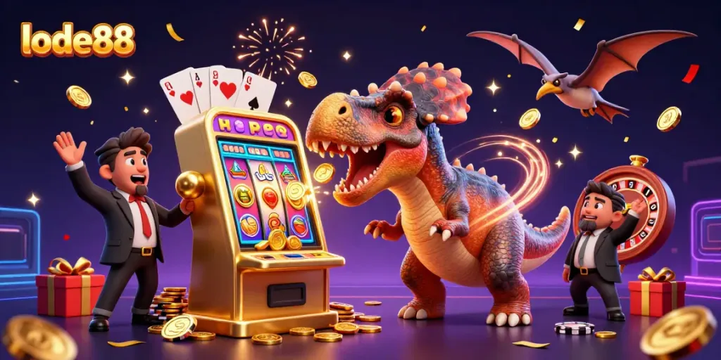 Experience big wins at lode88 with a colorful 3D casino scene of dynamic characters.