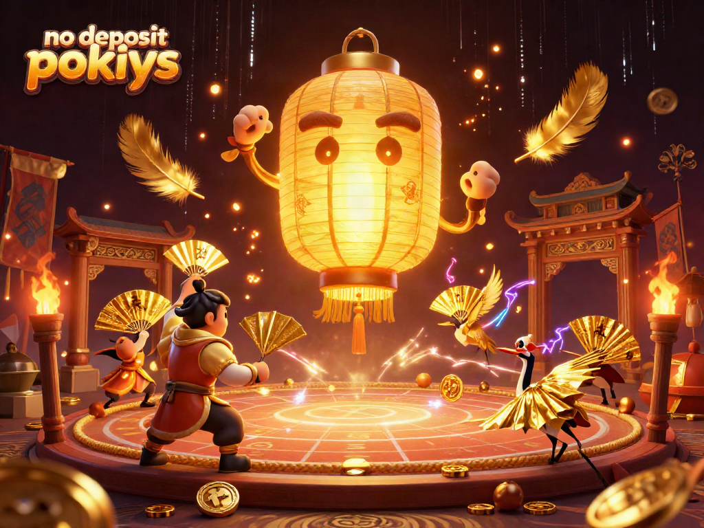 Play no deposit pokies with golden rewards in this vibrant casino illustration