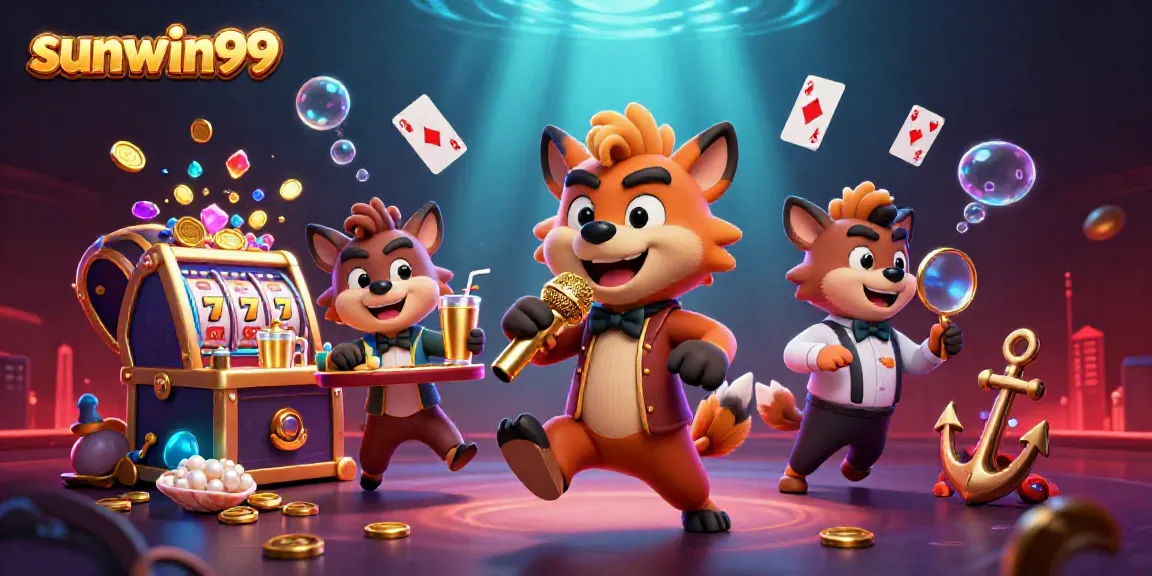sunwin99 invites players to enjoy a vibrant comedy casino experience with hyenas and colorful casino elements