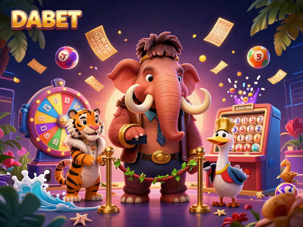 Experience DABET's vibrant casino scene featuring dynamic lottery elements and unique characters.