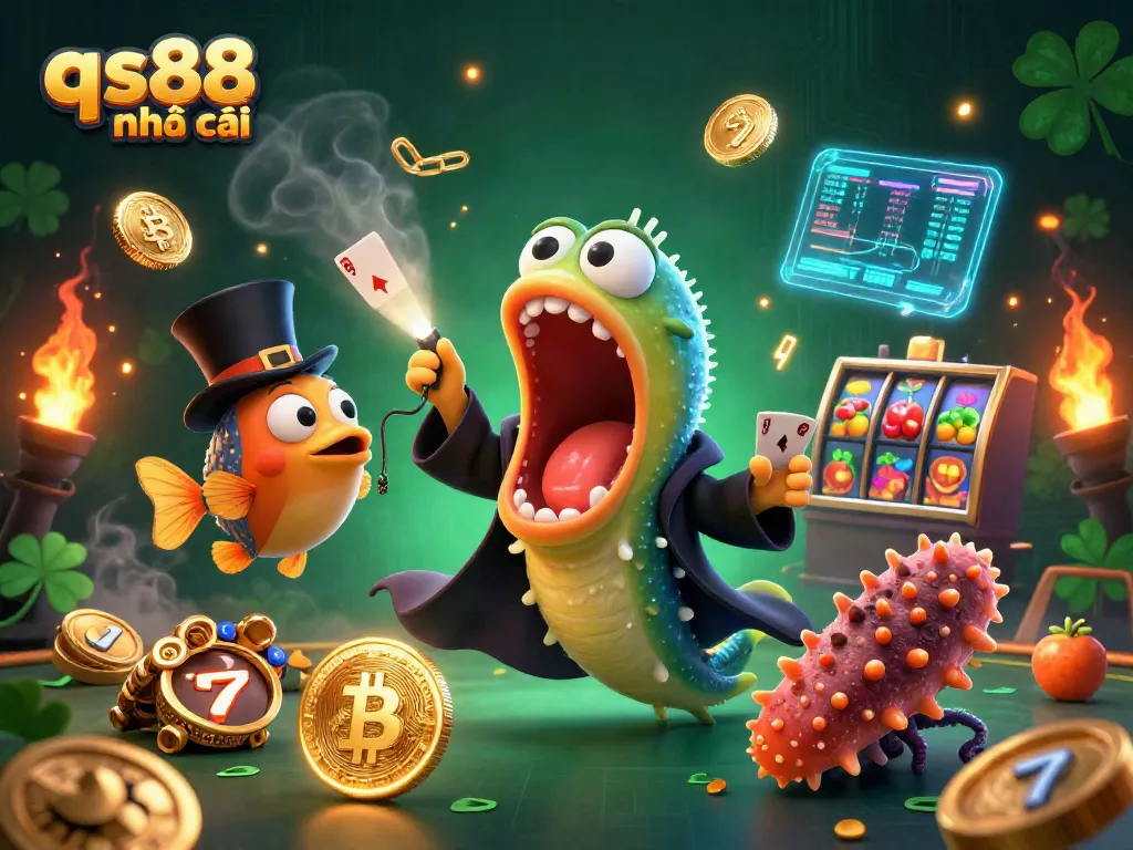 Visualize the exciting world of qs88 nhà cái with vibrant deep-sea characters performing captivating magic acts in a lively casino.