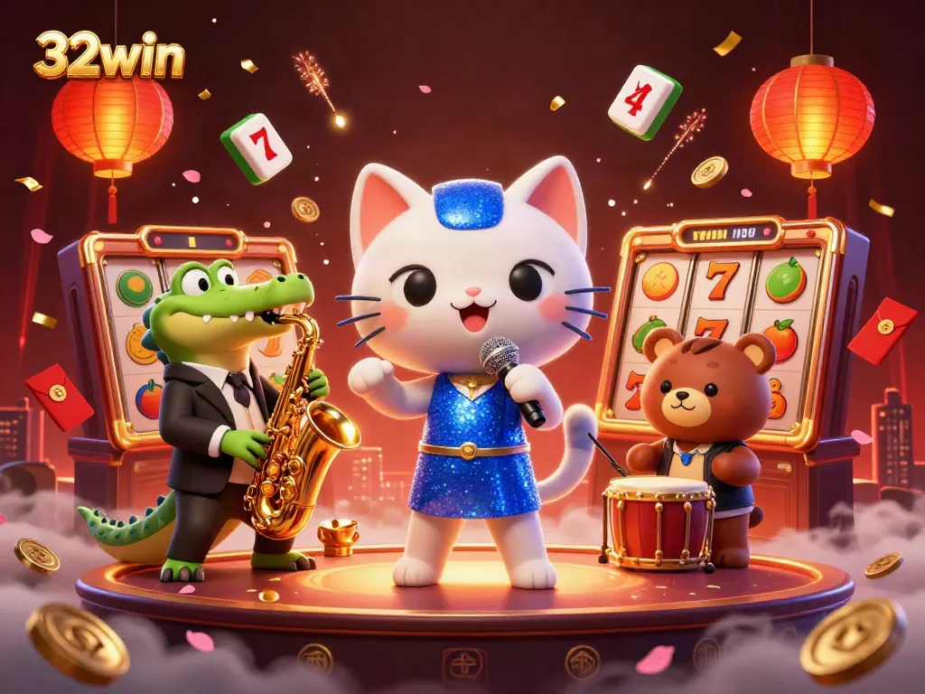 Experience the thrill of 32win with colorful casino characters and rich game elements.