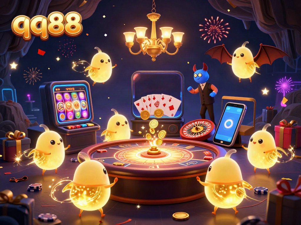 Experience thrilling action at qq88's illuminated cave casino with glowworms and a bat dealer.