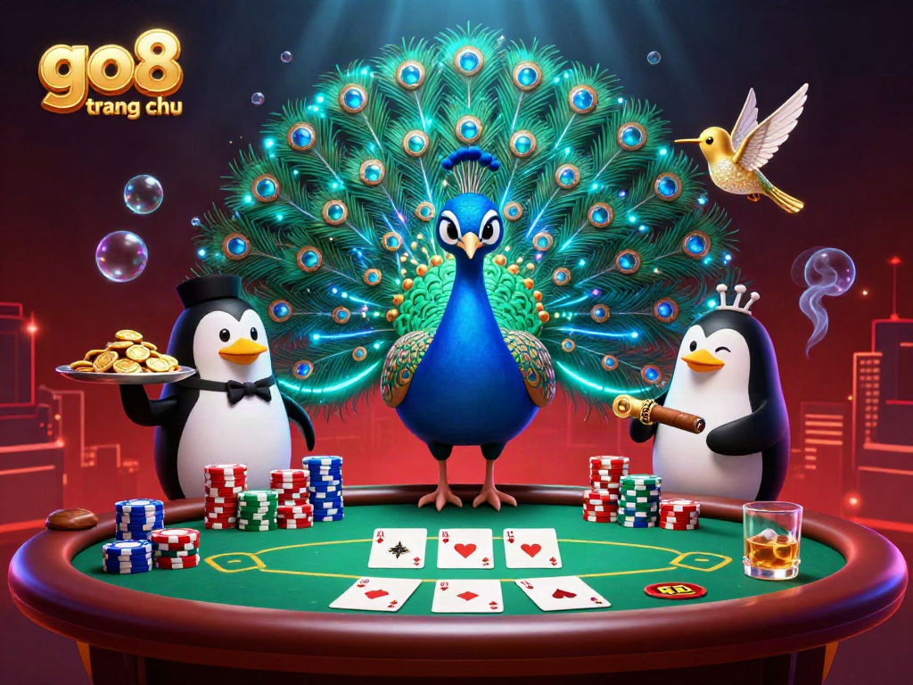 Experience the vibrant gaming action at go8 trang chủ with a dynamic poker scene featuring colorful chips and lively characters.