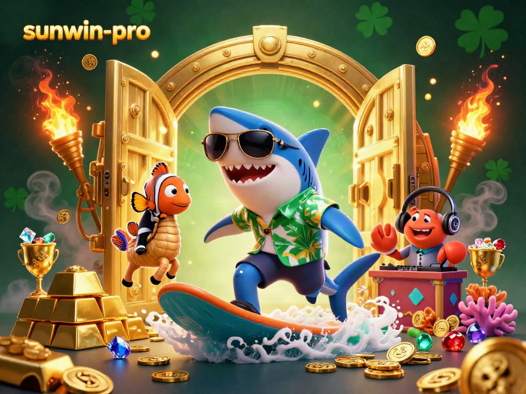 Surf and win with sunwin-pro at a vibrant online casino with animated treasures.
