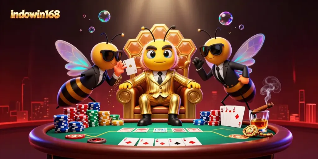 Experience indowin168 casino action with vibrant poker elements and dynamic characters in a thrilling setting.