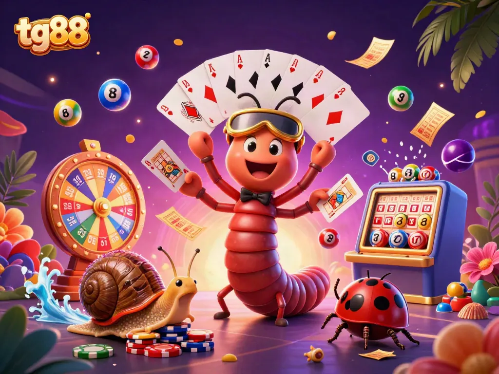Engage in thrilling lottery action with tg88's animated characters amidst vibrant game elements.