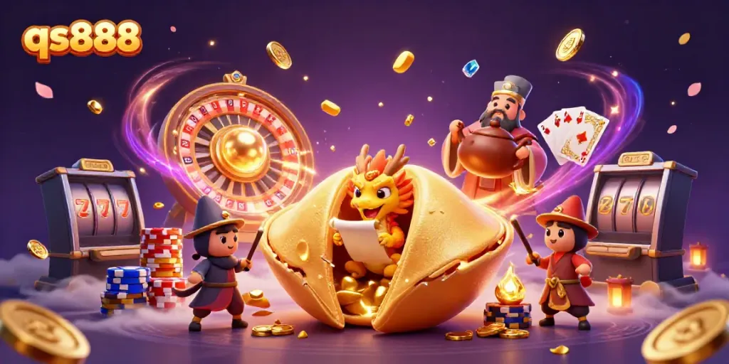 Experience exhilarating wins at qs888 with golden fortune cookie magic and vibrant casino elements.