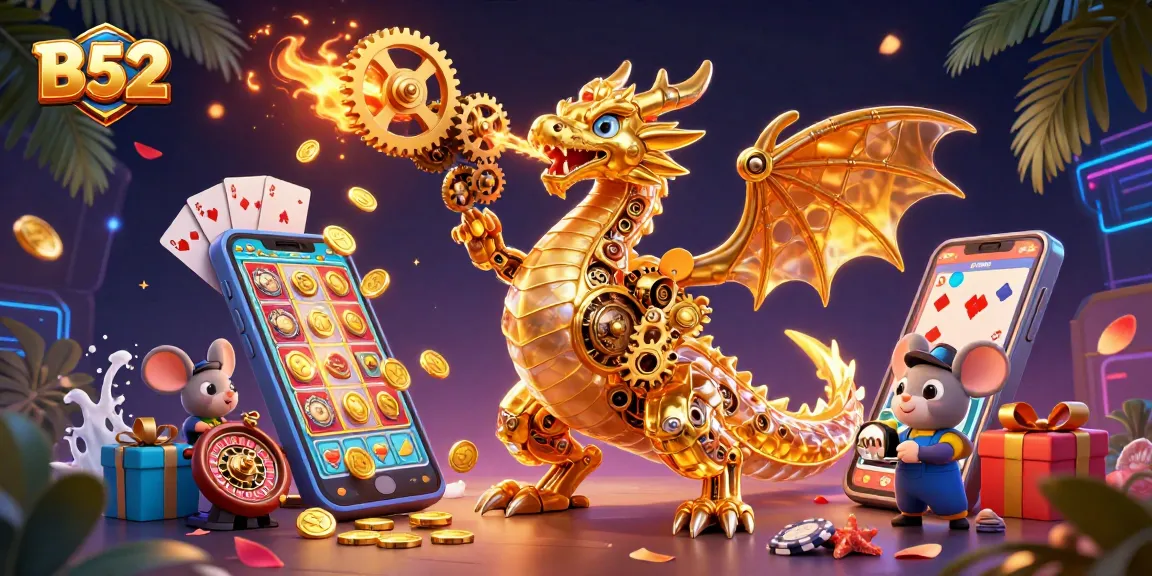 Engage with B52's advanced gaming features in this colorful 3D casino scene.
