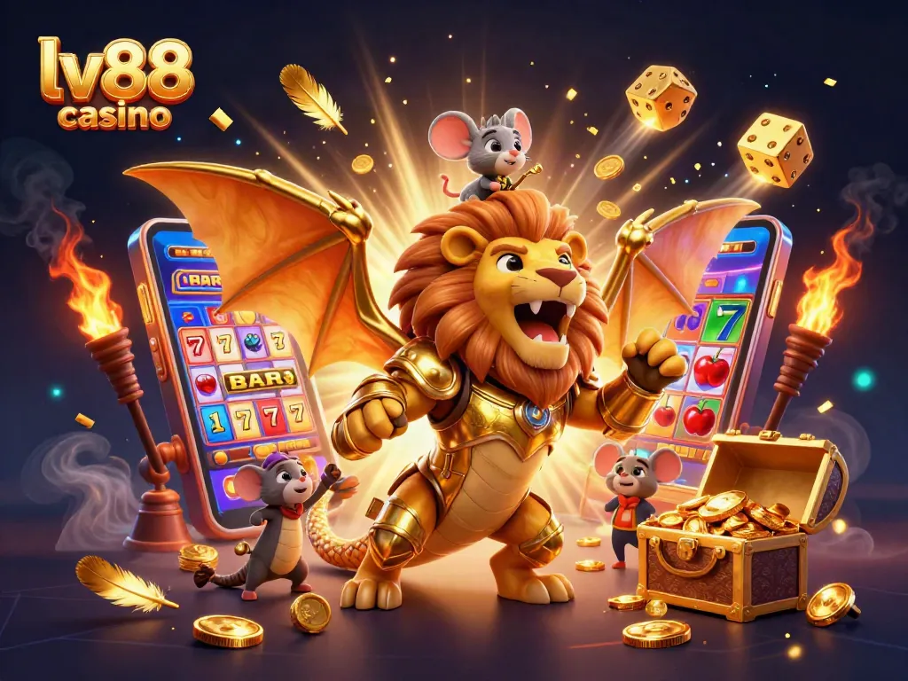 Experience the excitement of lv88 casino with a golden chimera and a lucky mouse, filled with dynamic game elements.