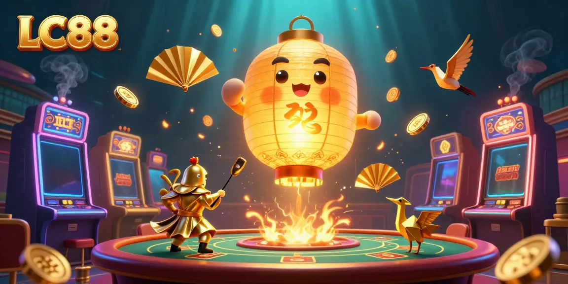 Experience the excitement of LC88 casino gaming with vibrant characters and sparkling slot machines.