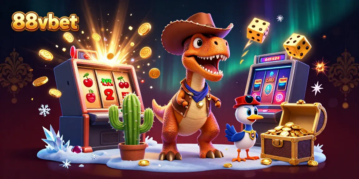 88vbet's captivating casino adventure illustration featuring animated characters and dynamic gaming elements.