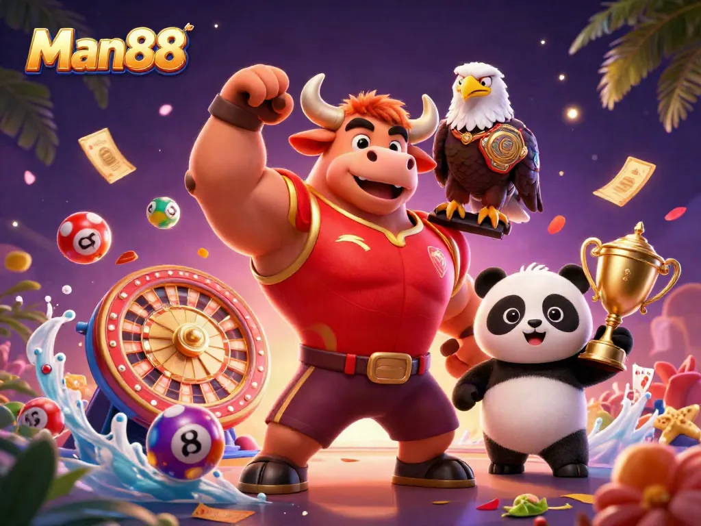 Experience thrilling wins with Man88’s vibrant casino scene featuring engaging characters amidst dynamic gameplay.