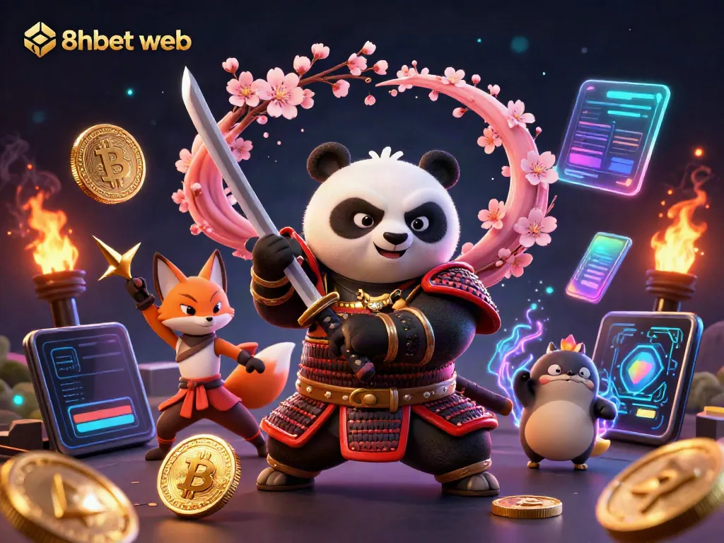 Experience the excitement of betting with 8xbet web, featuring vibrant characters and crypto elements.