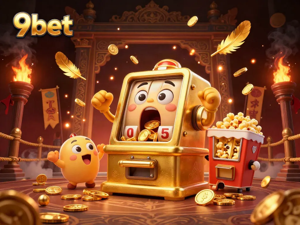 Watch the golden slot machine strike it rich, celebrating a jackpot win with 9bet.