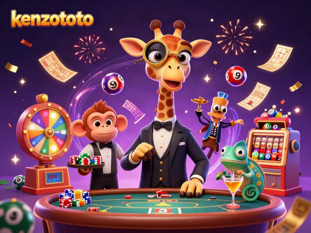 Engage in thrilling gameplay at kenzototo with high-rolling giraffe and vibrant casino elements.