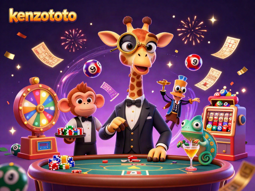 Engage in thrilling gameplay at kenzototo with high-rolling giraffe and vibrant casino elements.