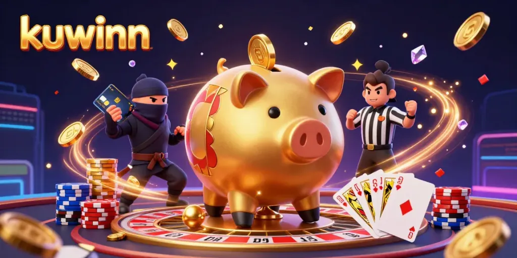 Experience the thrilling energy of kuwinn's dynamic gambling scene with iconic gaming elements.
