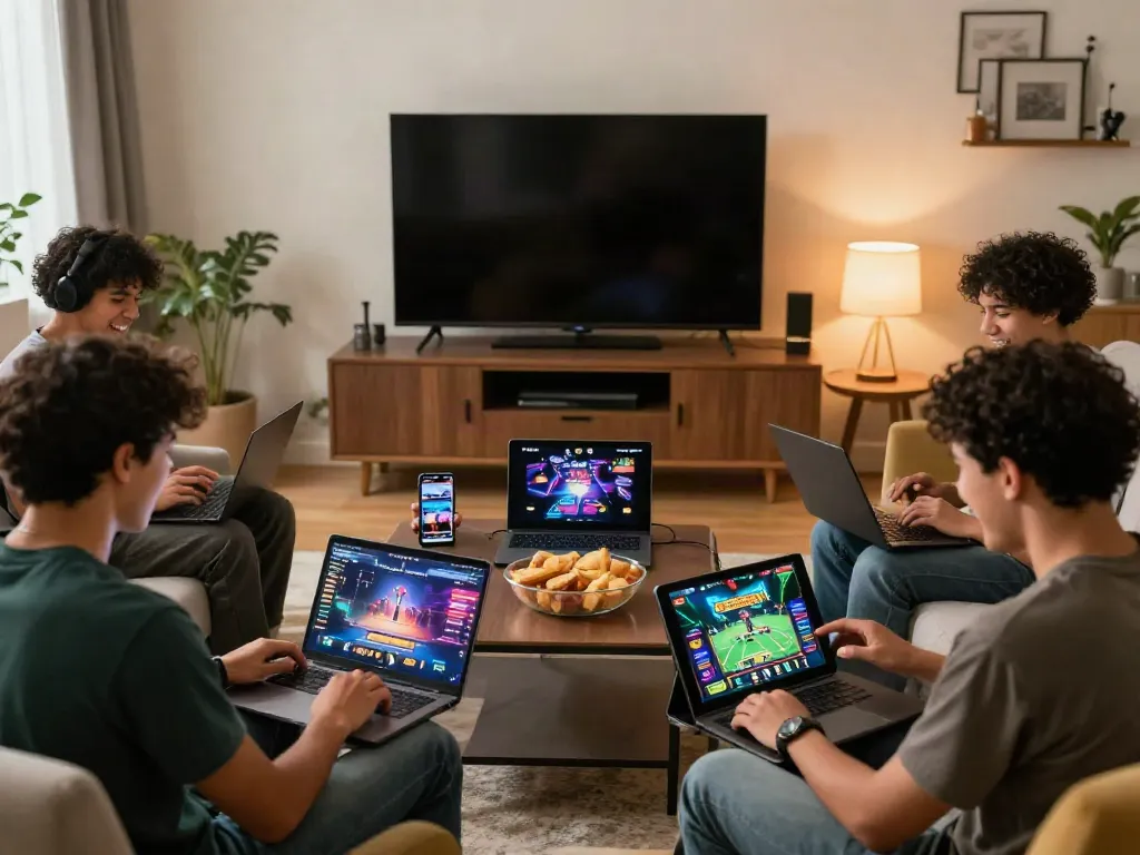 Exciting online gaming with friends in a cozy living room, showcasing the trang chủ da88 gaming experience.
