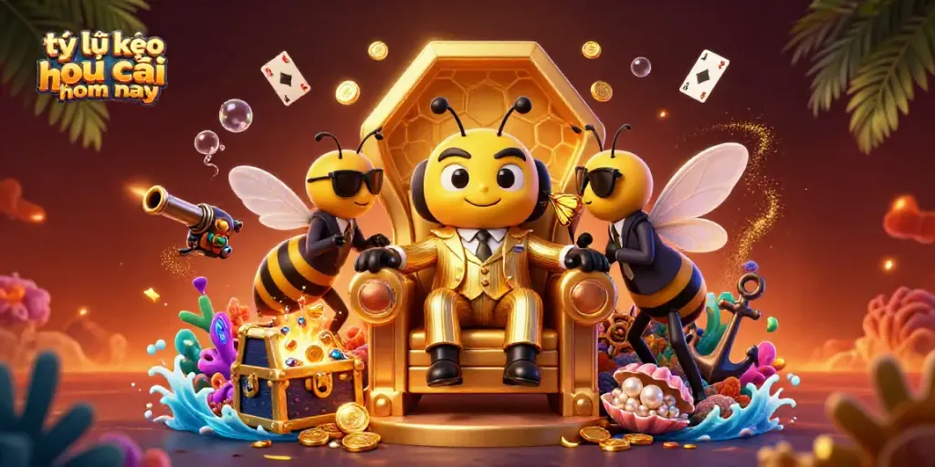 Engage with tỷ lệ kèo nhà cái hôm nay through this vibrant 3D casino scene featuring animated characters and game elements.