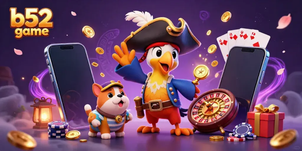 B52 game pirates engage in vibrant slot action with golden coins and colorful game elements