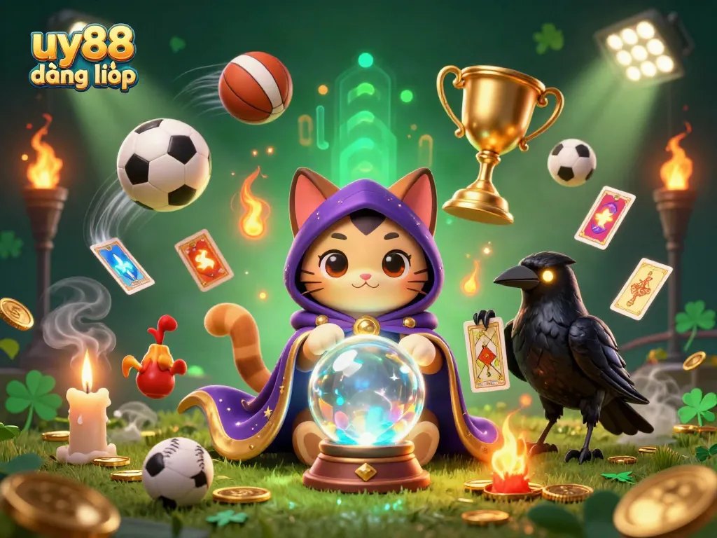 Experience thrilling action with uy88 đăng nhập featuring a mystical cat, raven, and exciting sports elements.